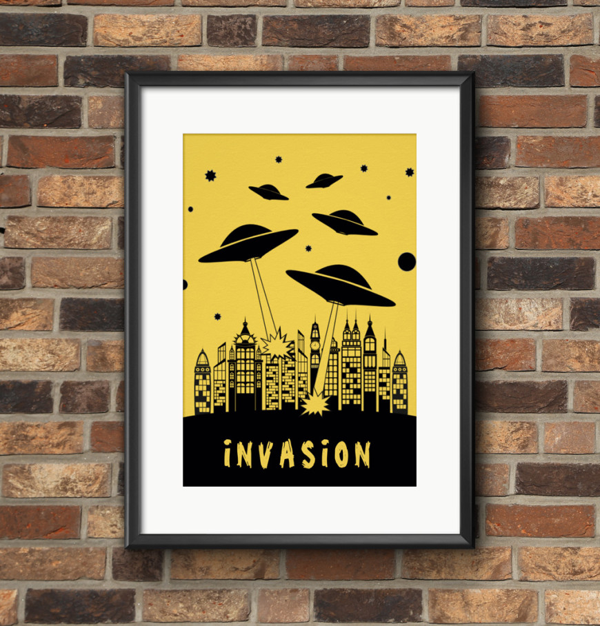 alien invasion retro poster by j32design
