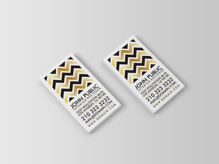 Black Gold Foil Chevron Pattern Interior Designer Business Cards