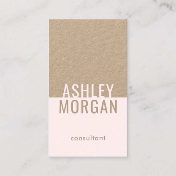 blush pink simple modern vertical plain kraft business card