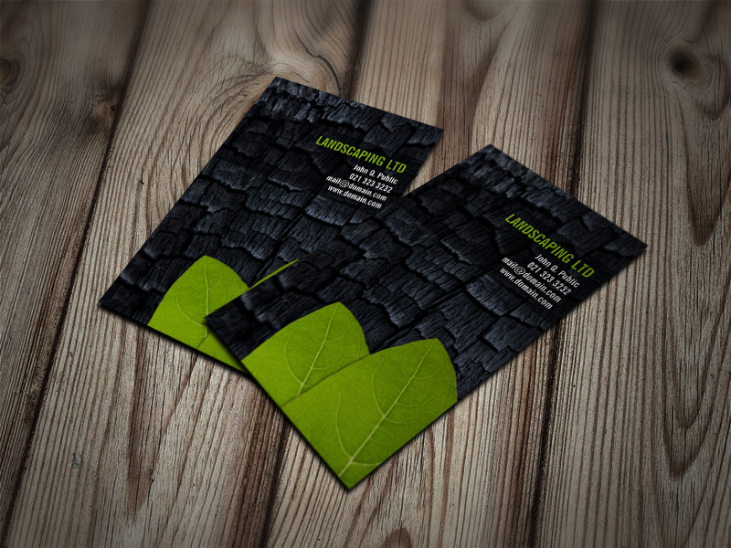 Burnt Wood Green Leaves Business Cards