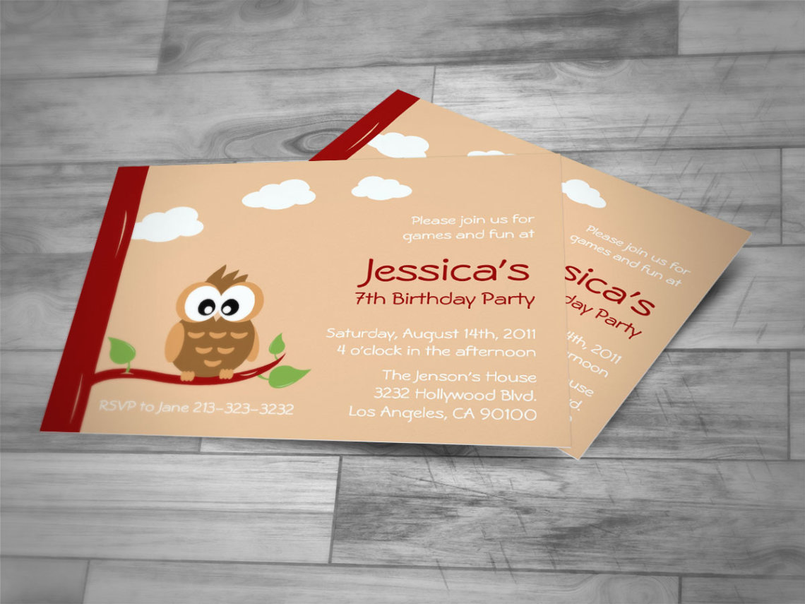 cute owl kids birthday party invitation by j32design