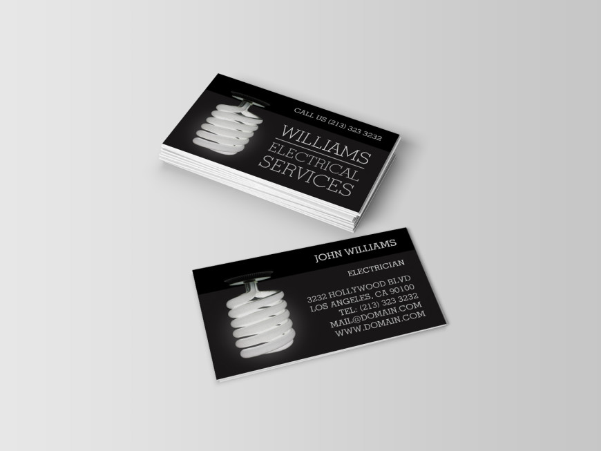 Business Cards for electricians offering electrical services. Design and template created by J32 Design
