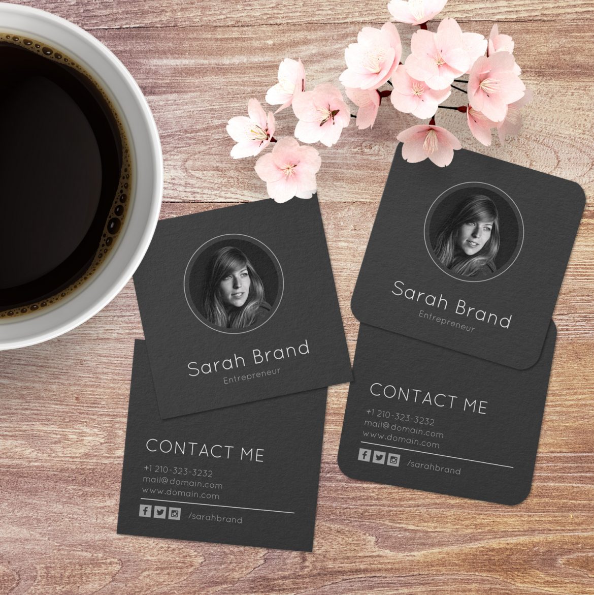 Dark Minimalist Business Card with your Personal Photo