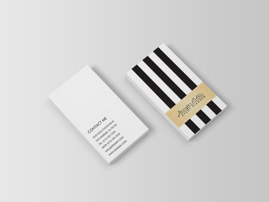 Faux Gold on Black and White Event Planner Business Cards