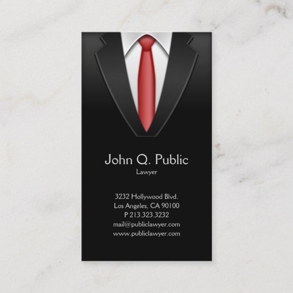 Attorney Lawyer Tailor Black Suit Red Tie Business Card