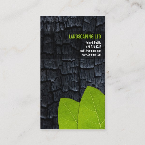 Burnt Wood Green Leaves Unique Landscaper Business Card