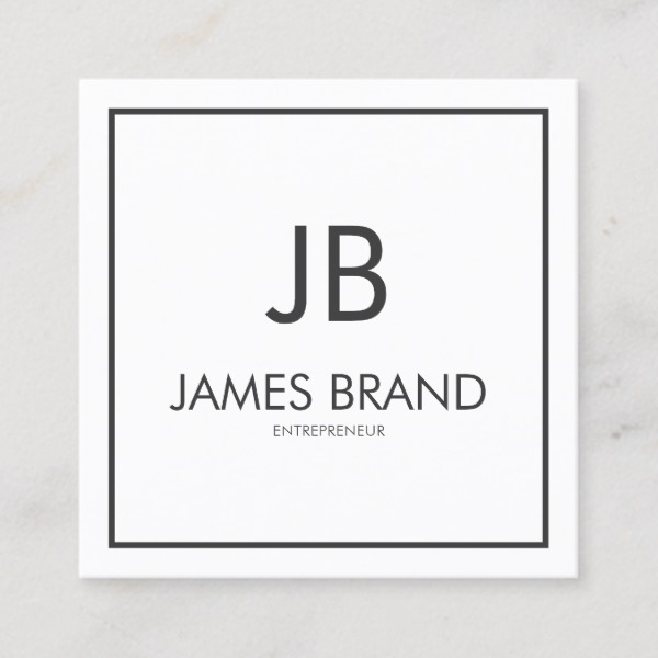 Square Minimalist Black and White Monogram Square Business Card