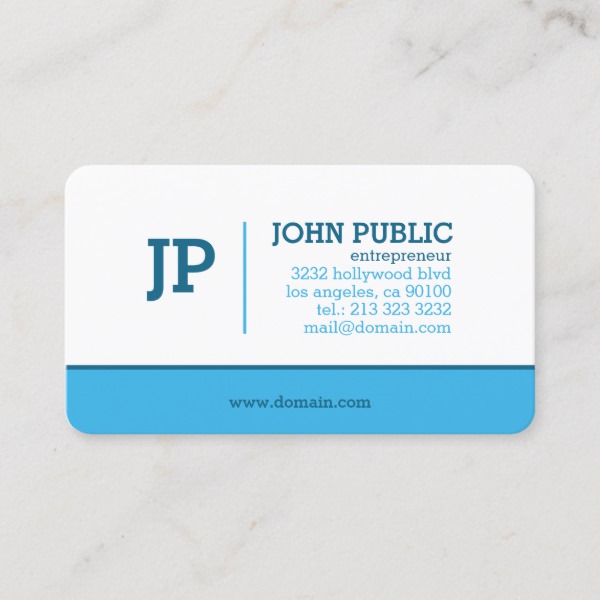 Modern Monogram Blue White Business Card