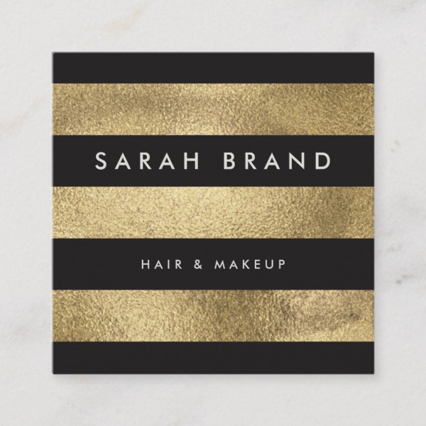 Modern Elegant Black and Faux Gold Foil Stripes Square Business Card