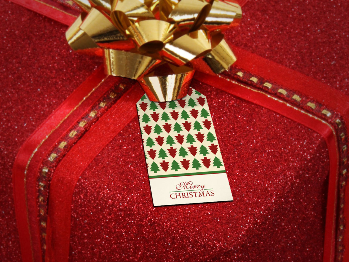 merry christmas tree pattern gift tag
