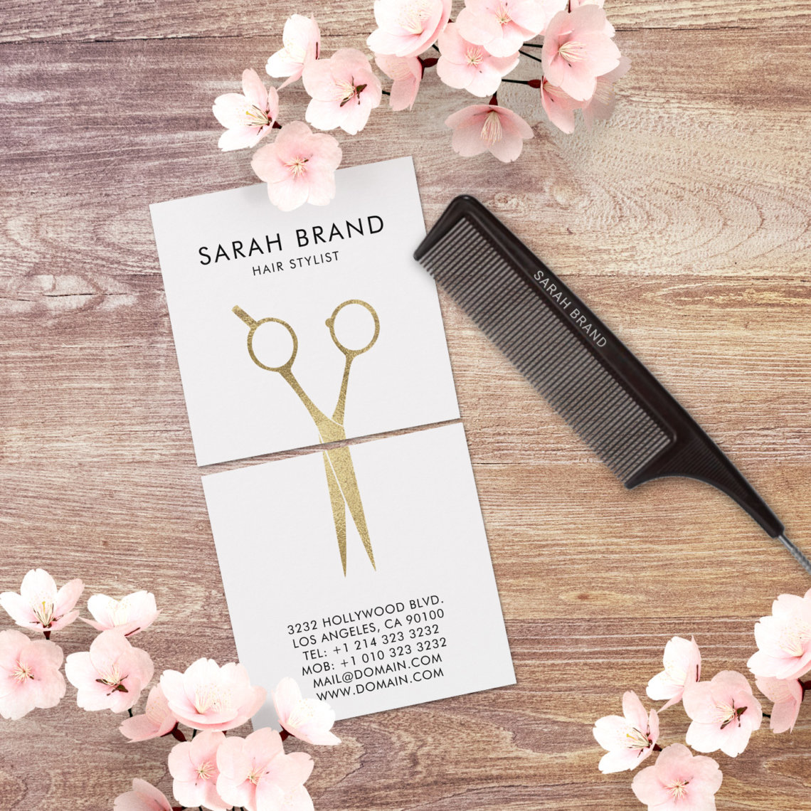 Faux Gold Foil Scissors Hair Stylist Square Business Card J32 Design