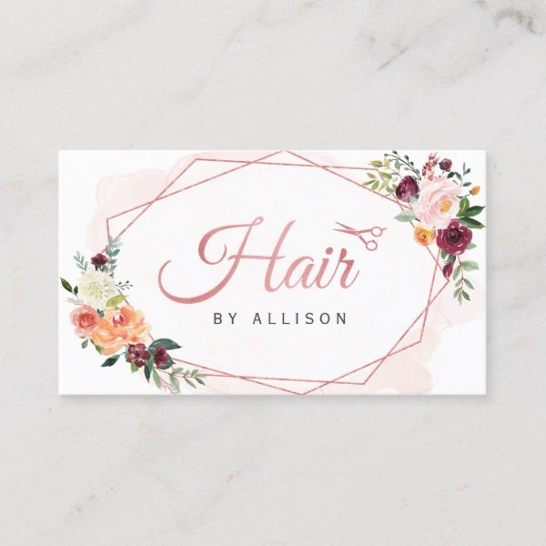 modern geometric frame floral hair stylist business card rc79893ca4f0c4f3f974463ada89a84e1 em40i 600