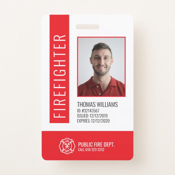 Modern Fire Department Red Firefighter ID Badge J32 DESIGN