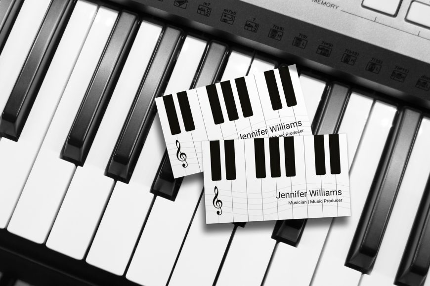 music producer black and white piano business cards mockup 01