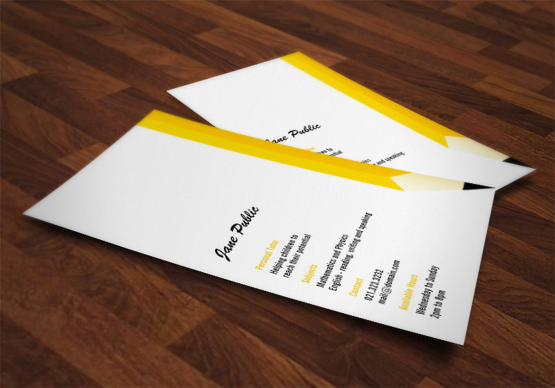 Business Card for a Tutor or Teacher showing a unique and modern pencil design.