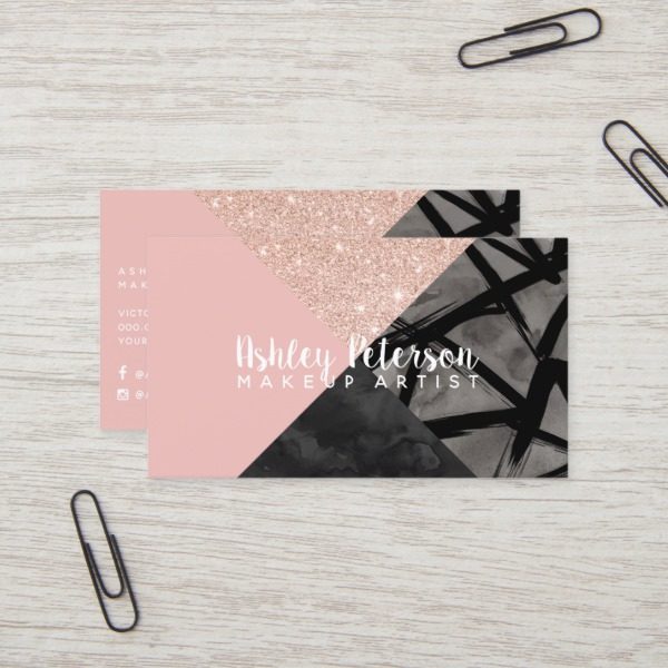 rose gold color block watercolor makeup typography business card