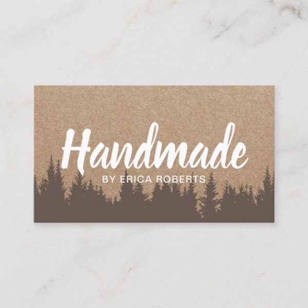 Rustic Handmade Minimalist Pine Forest Kraft Business Card