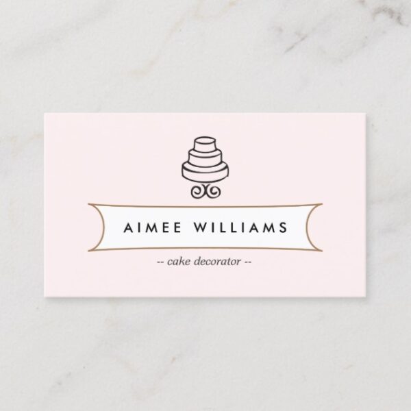 Vintage Tiered Cake Logo on Pink Business Card