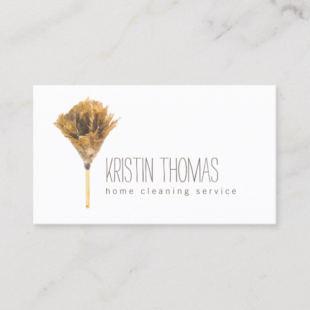 Watercolor Feather Duster Home Cleaning Service Business Card